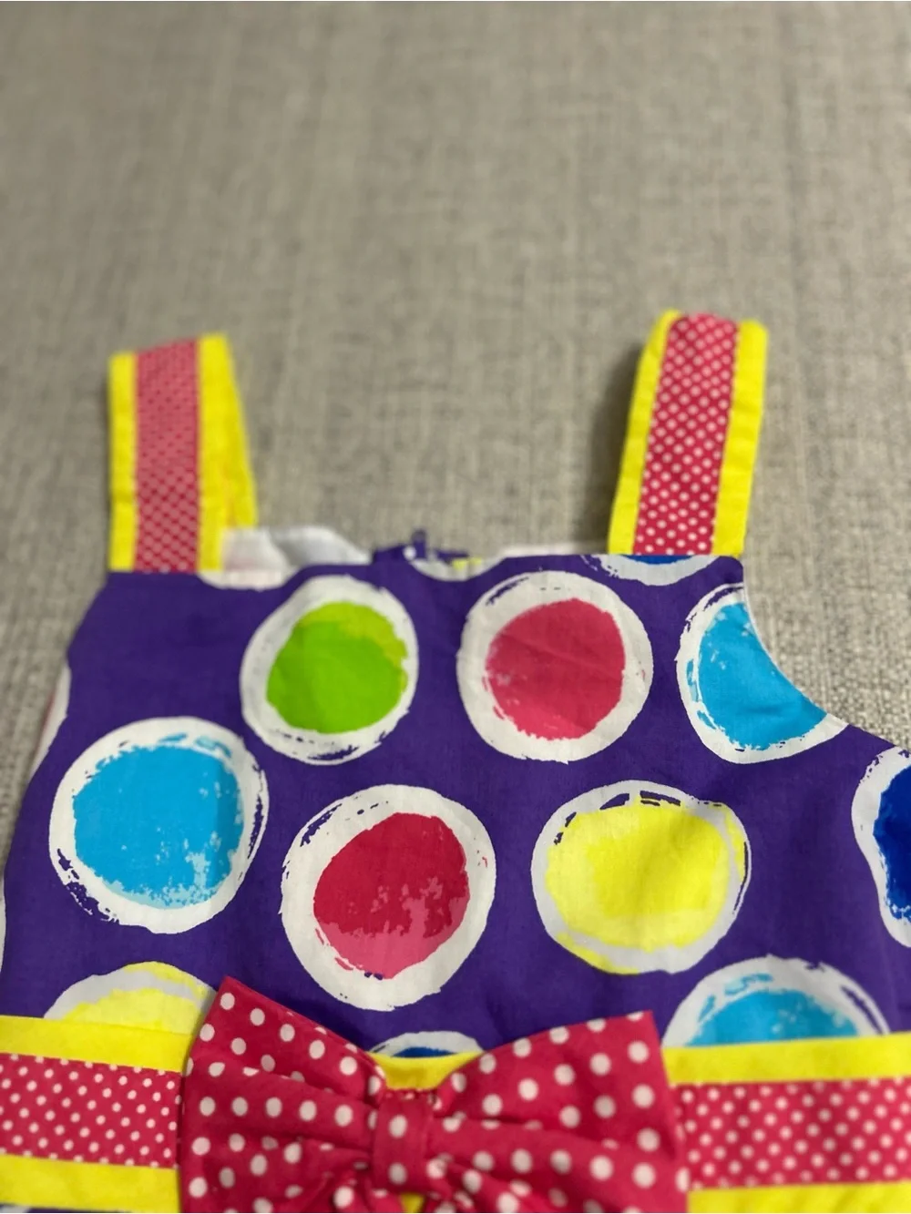 Rare,Too Purple Polka Dot Bow Sundress with Bright Multi Dots. Cotton Size 6 NWT